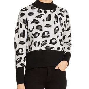 Women’s Design History Mock Neck Leopard Print Sweater Size Small Gray/Black